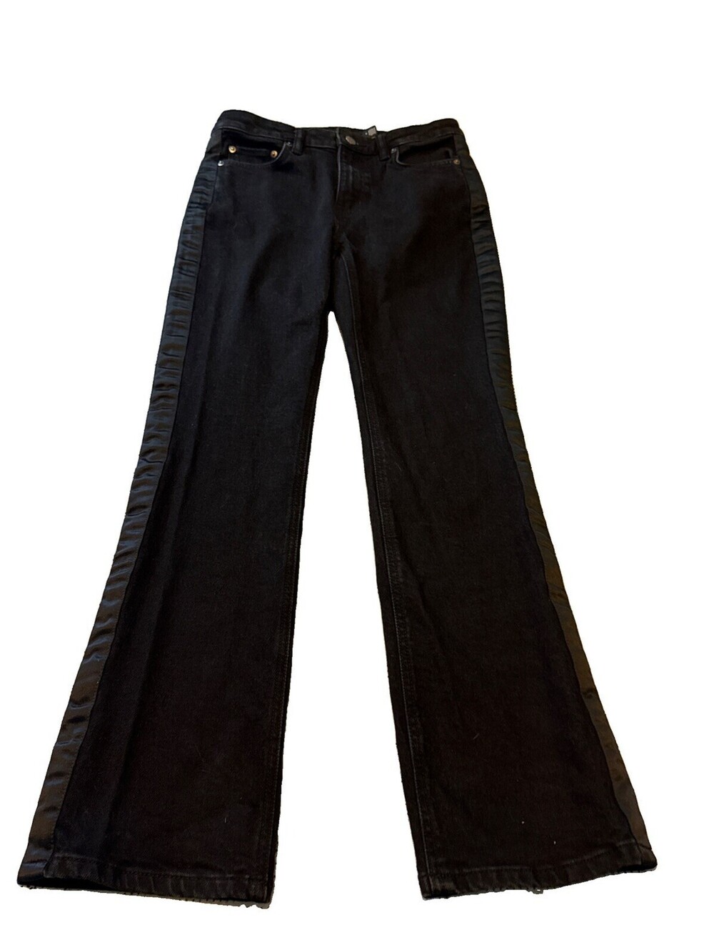 Ralph Lauren Womens Satin Stripe Mid Rise Black Bootcut Regular Jeans Sz. 4 EUC